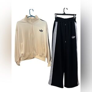 Beige and Black Track Jacket and Pants